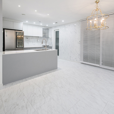 Beautiful French interior in modern French style with marble flooring (Hansol SB flooring).