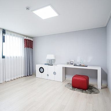 Pleasant and bright house interior that added fresh point colors to modern space of white and gray base